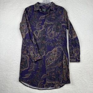 Lauren Ralph Lauren Nightwear Dress Women XS Purple Paisley Button Up Shirt